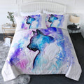 Blessliving Colorful Cat Butterfly Comforter Set with Shams 3 Pcs Cute Cat Quilt Cover Bedding Set Watercolor Blue Green Purple Paint Black Bedspread (King)