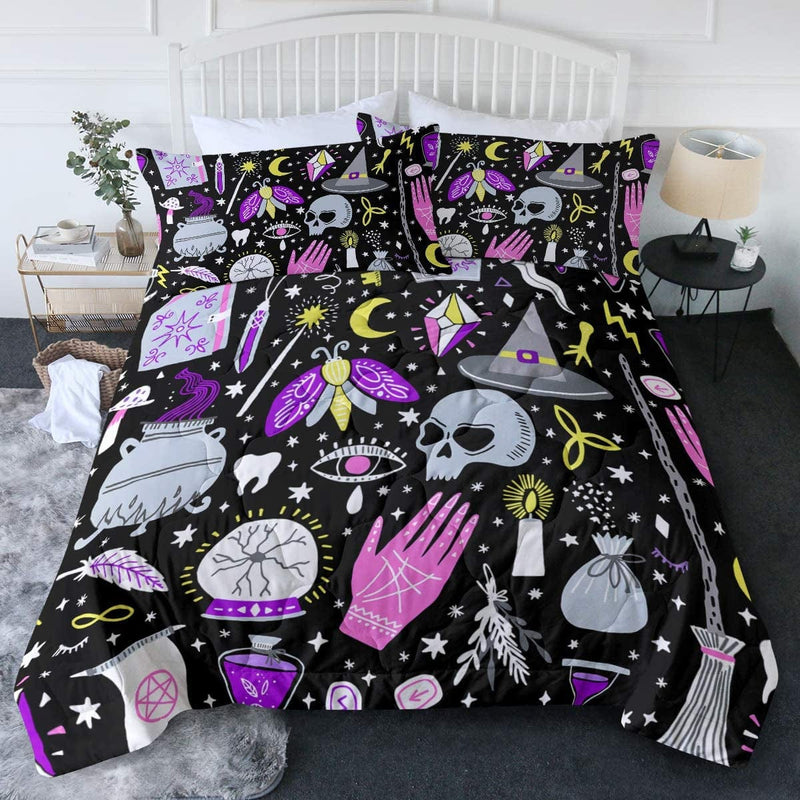 Blessliving Colorful Cat Butterfly Comforter Set with Shams 3 Pcs Cute Cat Quilt Cover Bedding Set Watercolor Blue Green Purple Paint Black Bedspread (King) Home & Garden > Linens & Bedding > Bedding > Quilts & Comforters BlessLiving 10 Full/Queen 