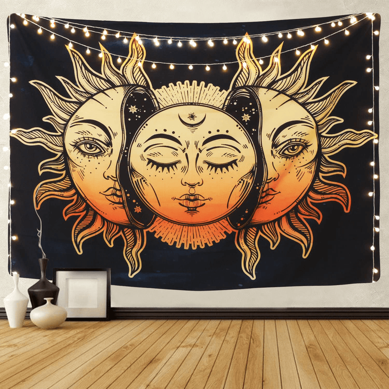 BLEUM CADE Psychedelic Tapestry Indian Moon and Sun with Many Fractal Faces Tapestry Celestial Energy Mystic Tapestries Wall Hanging Tapestry for Bedroom Living Room Dorm (51.2"X59.1", Face) Home & Garden > Decor > Artwork > Decorative TapestriesHome & Garden > Decor > Artwork > Decorative Tapestries BLEUM CADE Yellow 59.1"X59.1" 