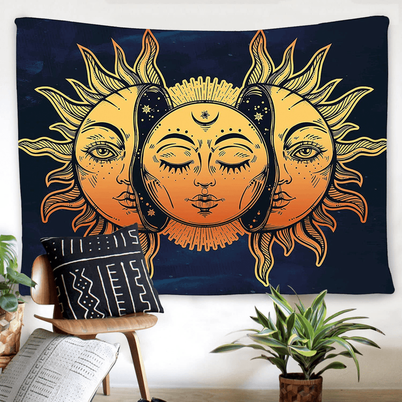 BLEUM CADE Psychedelic Tapestry Indian Moon and Sun with Many Fractal Faces Tapestry Celestial Energy Mystic Tapestries Wall Hanging Tapestry for Bedroom Living Room Dorm (51.2"X59.1", Face) Home & Garden > Decor > Artwork > Decorative TapestriesHome & Garden > Decor > Artwork > Decorative Tapestries BLEUM CADE Yellow 51.2"X59.1" 