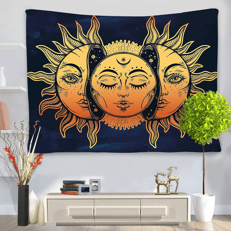 BLEUM CADE Psychedelic Tapestry Indian Moon and Sun with Many Fractal Faces Tapestry Celestial Energy Mystic Tapestries Wall Hanging Tapestry for Bedroom Living Room Dorm (51.2"X59.1", Face) Home & Garden > Decor > Artwork > Decorative TapestriesHome & Garden > Decor > Artwork > Decorative Tapestries BLEUM CADE   