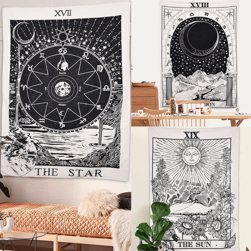 BLEUM CADE Tarot Tapestry The Moon The Star The Sun Tapestry Medieval Europe Divination Tapestry Wall Hanging Tapestries Mysterious Wall Tapestry for Home Decor (Pack of 3, 51×59 Inches) Home & Garden > Decor > Artwork > Decorative TapestriesHome & Garden > Decor > Artwork > Decorative Tapestries BLEUM CADE   