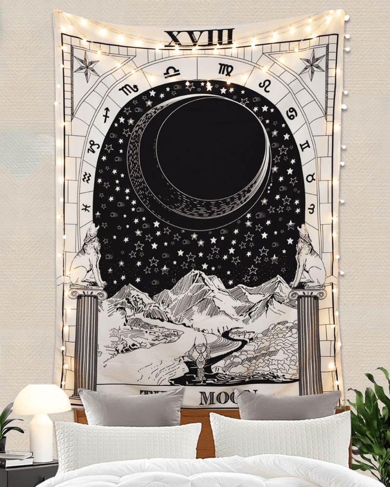 BLEUM CADE Tarot Tapestry The Moon The Star The Sun Tapestry Medieval Europe Divination Tapestry Wall Hanging Tapestries Mysterious Wall Tapestry for Home Decor (The Moon, 51×59 Inches) Home & Garden > Decor > Artwork > Decorative TapestriesHome & Garden > Decor > Artwork > Decorative Tapestries BLEUM CADE   