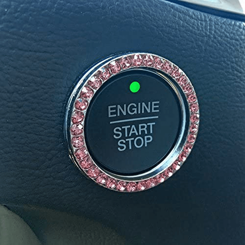 Bling Car Decor Crystal Rhinestone Car Bling Ring Emblem Sticker, Bling Car Accessories for Women, Push to Start Button, Key Ignition Starter & Knob Ring, Interior Glam Car Decor Accessory (Silver)  Bling Car Decor Pink  