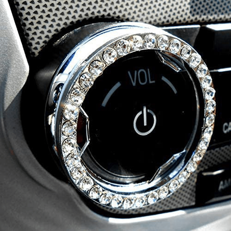 Bling Car Decor Crystal Rhinestone Car Bling Ring Emblem Sticker, Bling Car Accessories for Women, Push to Start Button, Key Ignition Starter & Knob Ring, Interior Glam Car Decor Accessory (Silver)