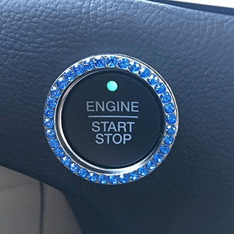 Bling Car Decor Crystal Rhinestone Car Bling Ring Emblem Sticker, Bling Car Accessories for Women, Push to Start Button, Key Ignition Starter & Knob Ring, Interior Glam Car Decor Accessory (Silver) Home & Garden > Kitchen & Dining > Tableware > Flatware > Flatware Sets Bling Car Decor Blue  