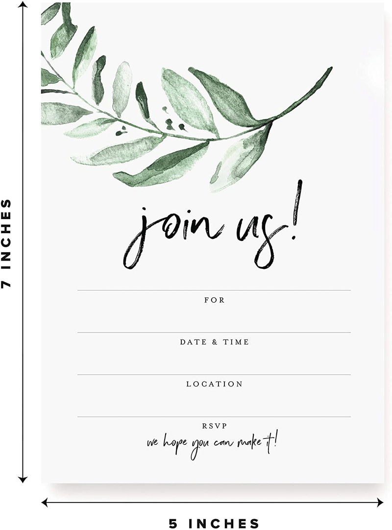 Bliss Collections 25 Invitations with Envelopes for All Occasions, Greenery Invites Perfect for: Weddings, Bridal Showers, Engagement, Birthday Party or Special Event, Fill in Rustic Invites Arts & Entertainment > Party & Celebration > Party Supplies > Invitations ‎Bliss Collections   