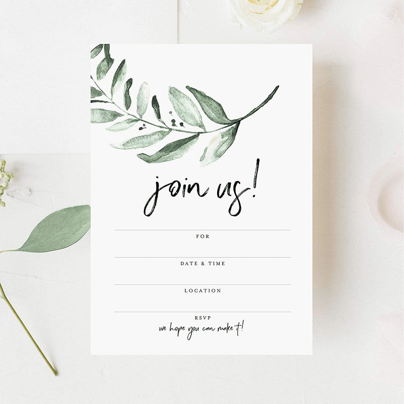 Bliss Collections 25 Invitations with Envelopes for All Occasions, Greenery Invites Perfect for: Weddings, Bridal Showers, Engagement, Birthday Party or Special Event, Fill in Rustic Invites Arts & Entertainment > Party & Celebration > Party Supplies > Invitations ‎Bliss Collections   