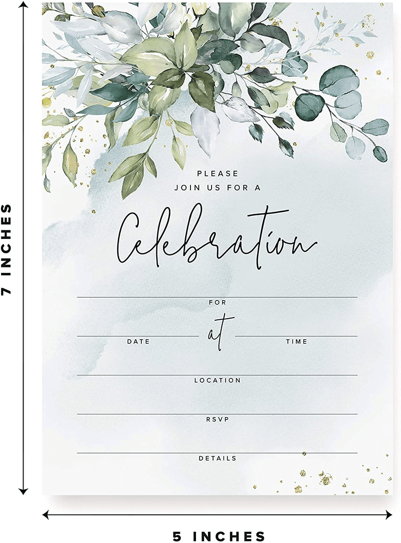 Bliss Collections 25 Invitations with Envelopes for All Occasions, Greenery Watercolors Invites Perfect for: Weddings, Bridal Showers, Engagement, Birthday Party or Special Event, Blank Fill in Design Arts & Entertainment > Party & Celebration > Party Supplies > Invitations Bliss Collections   