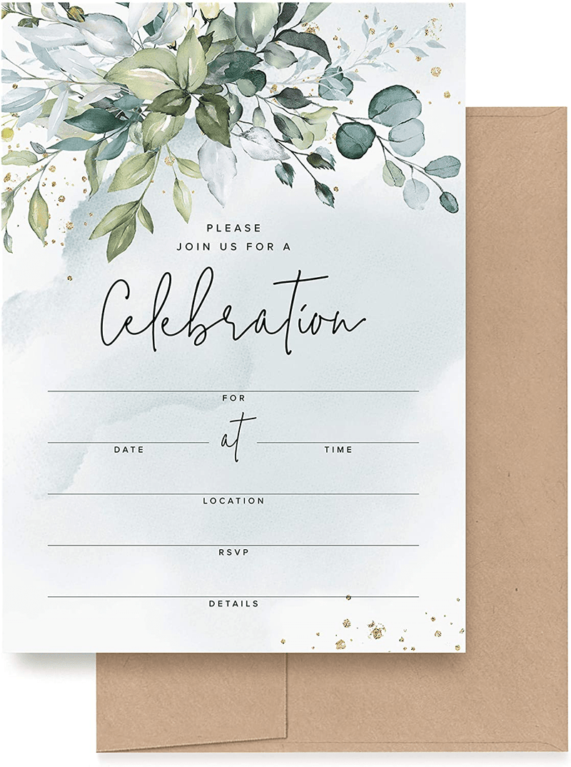 Bliss Collections 25 Invitations with Envelopes for All Occasions, Greenery Watercolors Invites Perfect for: Weddings, Bridal Showers, Engagement, Birthday Party or Special Event, Blank Fill in Design Arts & Entertainment > Party & Celebration > Party Supplies > Invitations Bliss Collections Default Title  