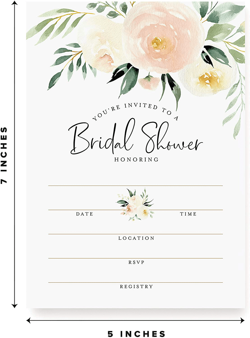 Bliss Collections Bridal Shower Invitations with Envelopes, Pack of 25 Blush Floral Invites for Weddings, Showers, Parties and Receptions, Matches Your Decorations, Fill-In Single-Sided Cards, 5x7 Home & Garden > Decor > Seasonal & Holiday Decorations& Garden > Decor > Seasonal & Holiday Decorations Bliss Collections   