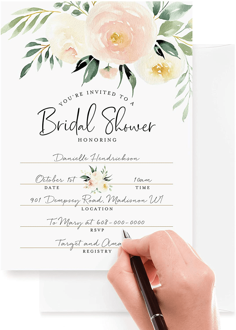Bliss Collections Bridal Shower Invitations with Envelopes, Pack of 25 Blush Floral Invites for Weddings, Showers, Parties and Receptions, Matches Your Decorations, Fill-In Single-Sided Cards, 5x7 Home & Garden > Decor > Seasonal & Holiday Decorations& Garden > Decor > Seasonal & Holiday Decorations Bliss Collections   