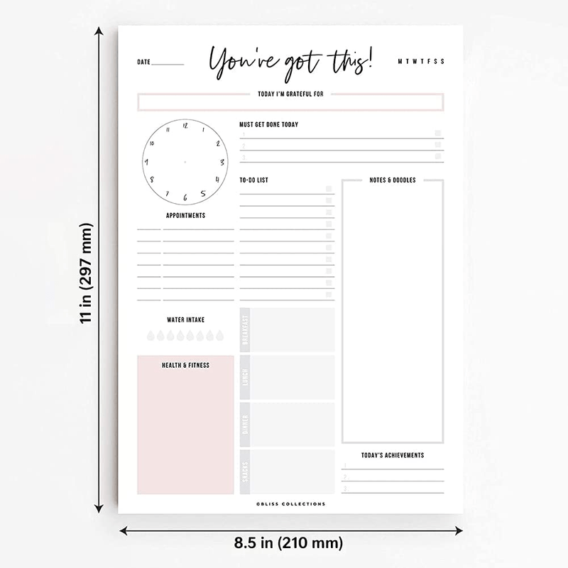 Bliss Collections Daily Planner with 50 Undated 8.5 x 11 Tear-Off Sheets - You've Got This Calendar, Organizer, Scheduler, Productivity Tracker for Organizing Goals, Tasks, Ideas, Notes, To Do Lists Office Supplies > General Office Supplies Bliss Collections   