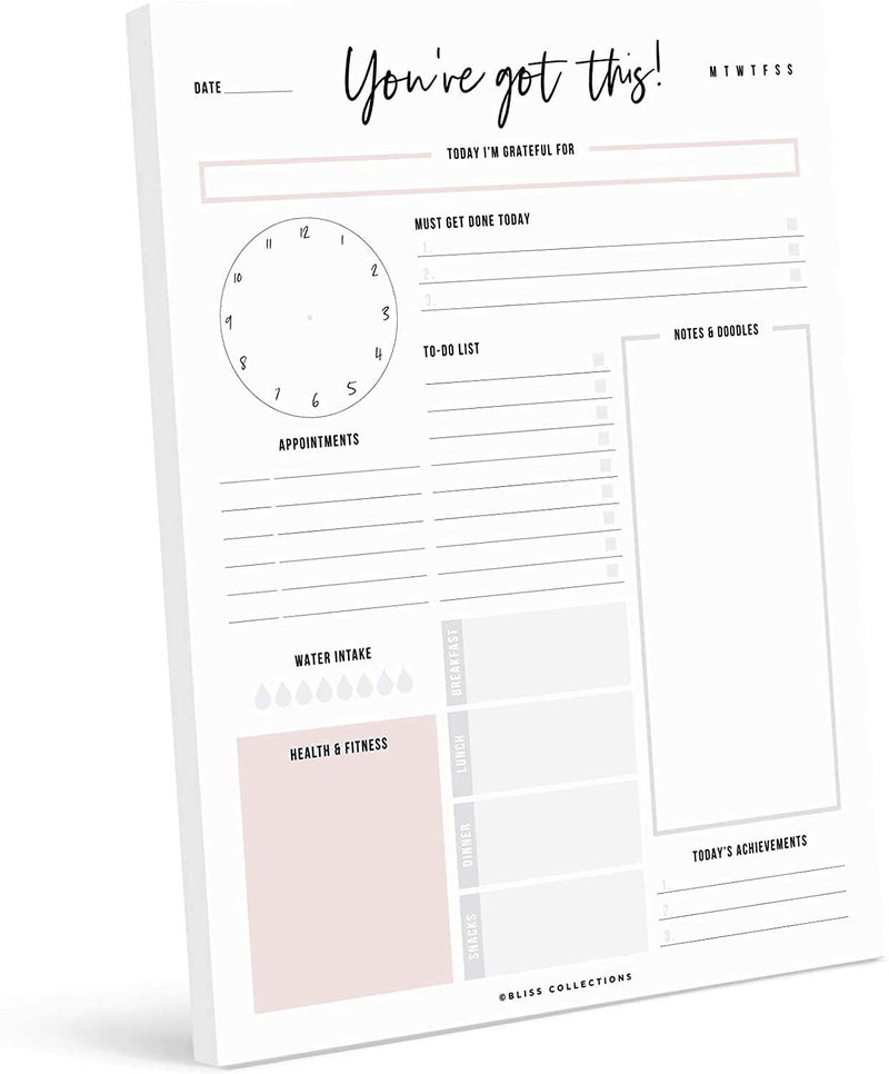 Bliss Collections Daily Planner with 50 Undated 8.5 x 11 Tear-Off Sheets - You've Got This Calendar, Organizer, Scheduler, Productivity Tracker for Organizing Goals, Tasks, Ideas, Notes, To Do Lists Office Supplies > General Office Supplies Bliss Collections 8.5 x 11  