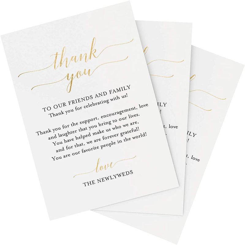 Bliss Collections Wedding Reception Thank You Cards - Pack of 50 Real Gold Foil Cards - Great Addition to Your Table Centerpiece, Place Setting, Wedding Decorations, Each Card is 4x6, Made in The USA Home & Garden > Decor > Seasonal & Holiday Decorations& Garden > Decor > Seasonal & Holiday Decorations Bliss Collections   