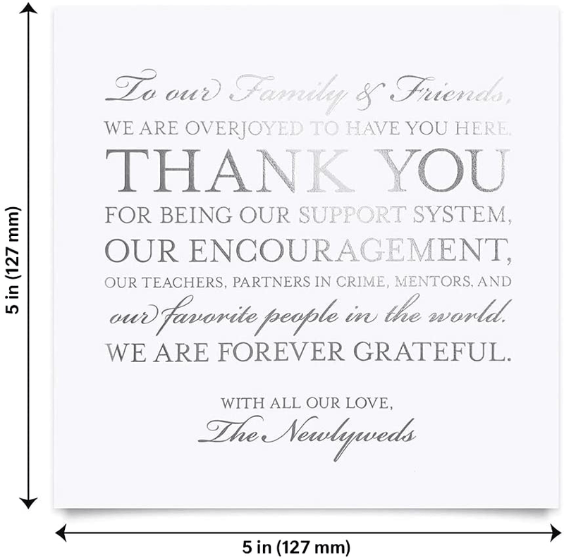 Bliss Collections Wedding Reception Thank You Cards - Pack of 50 Real Silver Foil Cards are a Great Addition to Your Table Centerpiece and Wedding Decorations, 5x5 Cards, Made in The USA Home & Garden > Decor > Seasonal & Holiday Decorations& Garden > Decor > Seasonal & Holiday Decorations Bliss Collections   