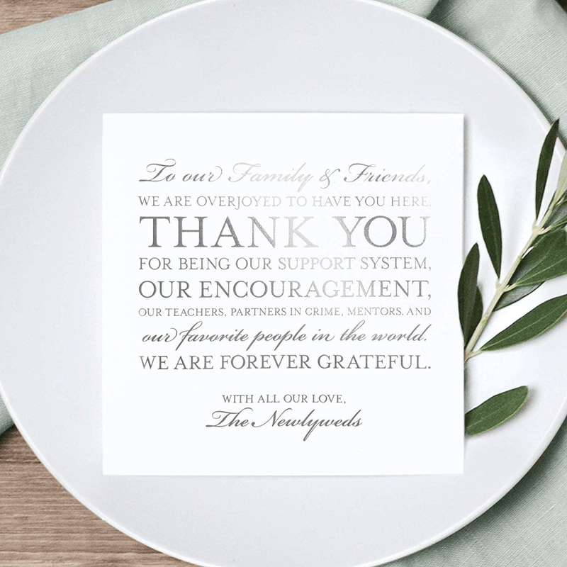 Bliss Collections Wedding Reception Thank You Cards - Pack of 50 Real Silver Foil Cards are a Great Addition to Your Table Centerpiece and Wedding Decorations, 5x5 Cards, Made in The USA Home & Garden > Decor > Seasonal & Holiday Decorations& Garden > Decor > Seasonal & Holiday Decorations Bliss Collections   