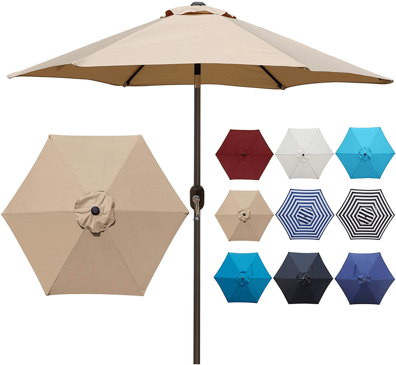 Blissun 7.5 ft Patio Umbrella, Yard Umbrella Push Button Tilt Crank (Tan)