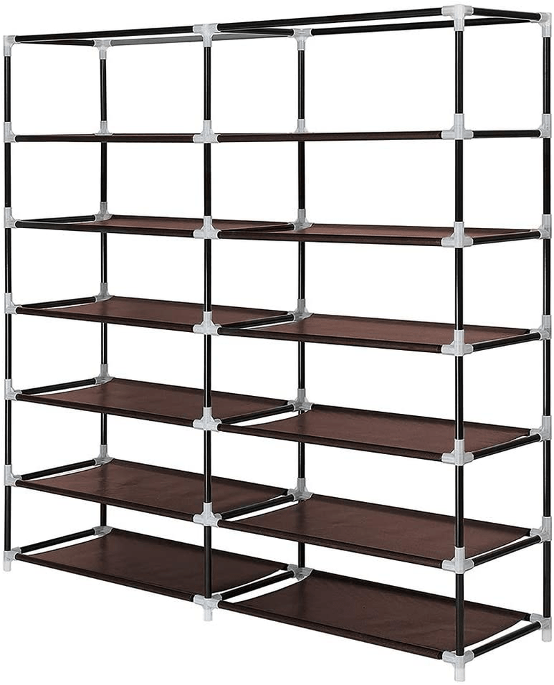 Blissun 7 Tier Shoe Rack Storage Organizer, 36 Pairs Portable Double Row Shoe Rack Shelf Cabinet Tower for Closet with Nonwoven Fabric Cover, Brown Furniture > Cabinets & Storage > Armoires & Wardrobes Blissun   