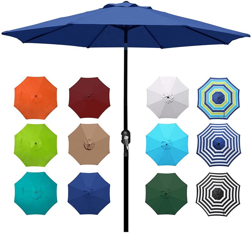 Blissun 9' Outdoor Aluminum Patio Umbrella, Market Striped Umbrella with Push Button Tilt and Crank Home & Garden > Lawn & Garden > Outdoor Living > Outdoor Umbrella & Sunshade Accessories Blissun Navy Blue  