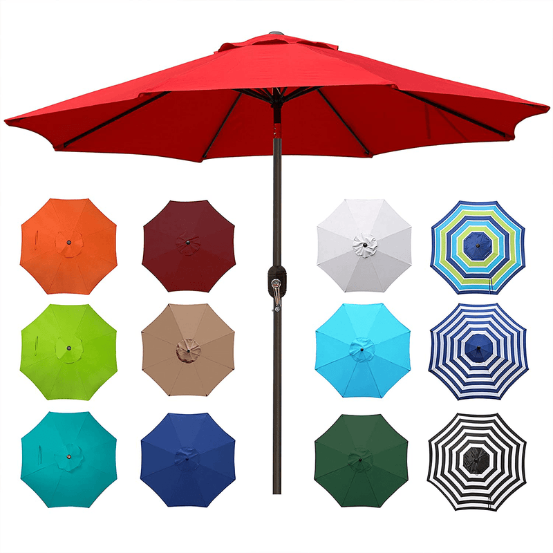 Blissun 9' Outdoor Aluminum Patio Umbrella, Market Striped Umbrella with Push Button Tilt and Crank Home & Garden > Lawn & Garden > Outdoor Living > Outdoor Umbrella & Sunshade Accessories Blissun Red  