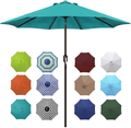 Blissun 9' Outdoor Aluminum Patio Umbrella, Market Striped Umbrella with Push Button Tilt and Crank