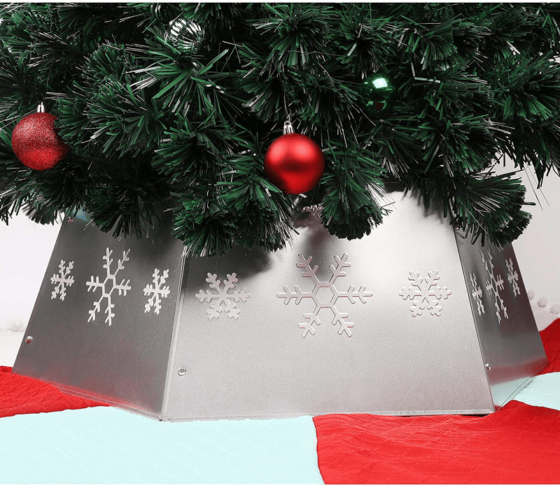 Blissun Metal Christmas Tree Ring, Christmas Tree Collar with Printed Snowflake, Willow Tree Skirt Base Stand for Christmas Tree Decorations (Silver) Home & Garden > Decor > Seasonal & Holiday Decorations > Christmas Tree Skirts Blissun Silver  
