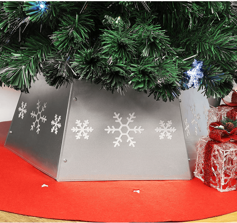 Blissun Metal Christmas Tree Ring, Christmas Tree Collar with Printed Snowflake, Willow Tree Skirt Base Stand for Christmas Tree Decorations (Silver) Home & Garden > Decor > Seasonal & Holiday Decorations > Christmas Tree Skirts Blissun   