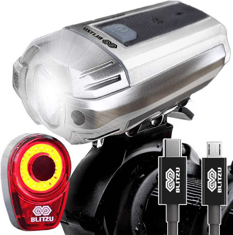 BLITZU Gator 390 USB Rechargeable LED Bike Light Set, Bicycle Headlight Front Light & Free Rear Back Tail Light. Waterproof, Easy to Install for Kids Men Women Road Cycling Safety Commuter Flashlight Sporting Goods > Outdoor Recreation > Cycling > Bicycle Parts BLITZU White  