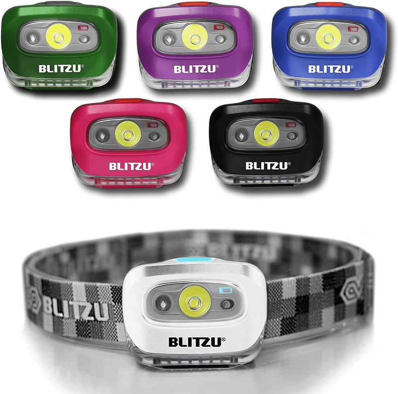 BLITZU LED Headlamp Flashlight for Adults and Kids - Waterproof Super Bright Cree Head Lamp with Red Light, Comfortable Headband Perfect for Running, Camping, Hiking, Fishing, Hunting, Jogging BLACK
