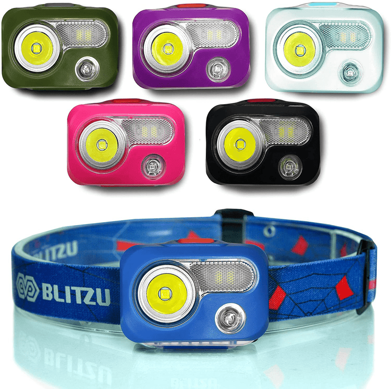 BLITZU LED Headlamp Flashlight for Adults and Kids - Waterproof Super Bright Cree Head Lamp with Red Light, Comfortable Headband Perfect for Running, Camping, Hiking, Fishing, Hunting, Jogging BLACK Hardware > Tools > Flashlights & Headlamps > Flashlights BLITZU Rechargeable Blue  