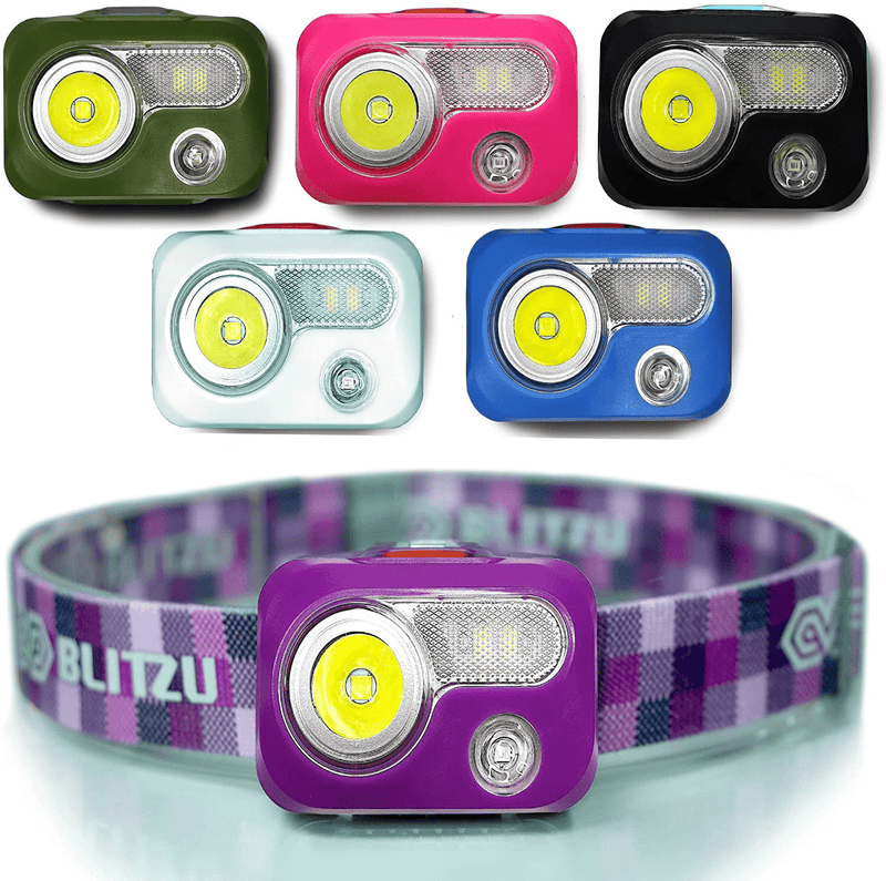 BLITZU LED Headlamp Flashlight for Adults and Kids - Waterproof Super Bright Cree Head Lamp with Red Light, Comfortable Headband Perfect for Running, Camping, Hiking, Fishing, Hunting, Jogging BLACK Hardware > Tools > Flashlights & Headlamps > Flashlights BLITZU Rechargeable Purple  
