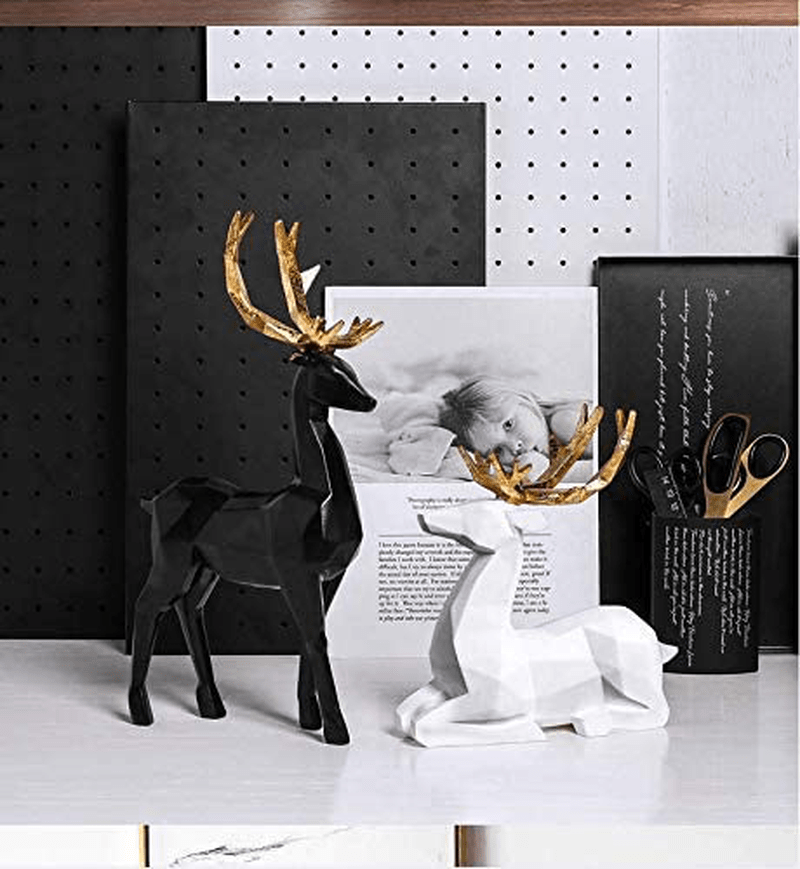 Bliweek Nordic Style Origami Elk，Resin Sitting Standing Deer Statues, Reindeer Figurines，Ornaments Living Room TV Cabinet Wine Cabinet Gifts for Home Decoration（One Pair） (White) Home & Garden > Decor > Seasonal & Holiday Decorations& Garden > Decor > Seasonal & Holiday Decorations Bliweek   