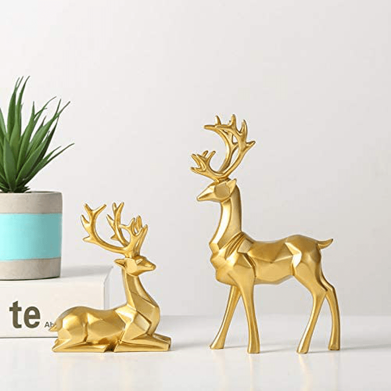 Bliweek Nordic Style Origami Elk，Resin Sitting Standing Deer Statues, Reindeer Figurines，Ornaments Living Room TV Cabinet Wine Cabinet Gifts for Home Decoration（One Pair） (White) Home & Garden > Decor > Seasonal & Holiday Decorations& Garden > Decor > Seasonal & Holiday Decorations Bliweek Gold  