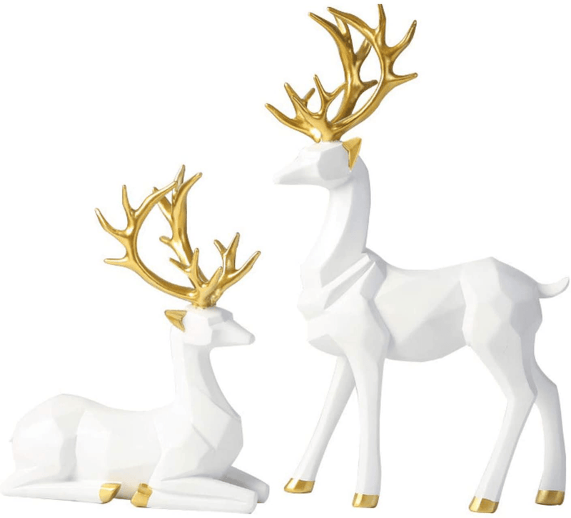 Bliweek Nordic Style Origami Elk，Resin Sitting Standing Deer Statues, Reindeer Figurines，Ornaments Living Room TV Cabinet Wine Cabinet Gifts for Home Decoration（One Pair） (White) Home & Garden > Decor > Seasonal & Holiday Decorations& Garden > Decor > Seasonal & Holiday Decorations Bliweek White  
