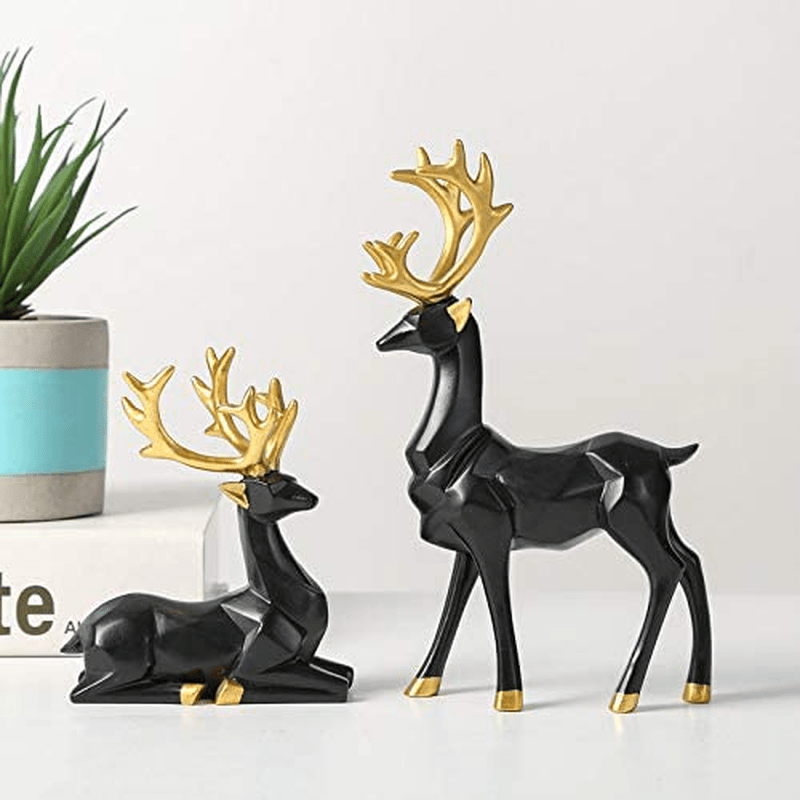 Bliweek Nordic Style Origami Elk，Resin Sitting Standing Deer Statues, Reindeer Figurines，Ornaments Living Room TV Cabinet Wine Cabinet Gifts for Home Decoration（One Pair） (White) Home & Garden > Decor > Seasonal & Holiday Decorations& Garden > Decor > Seasonal & Holiday Decorations Bliweek Black  