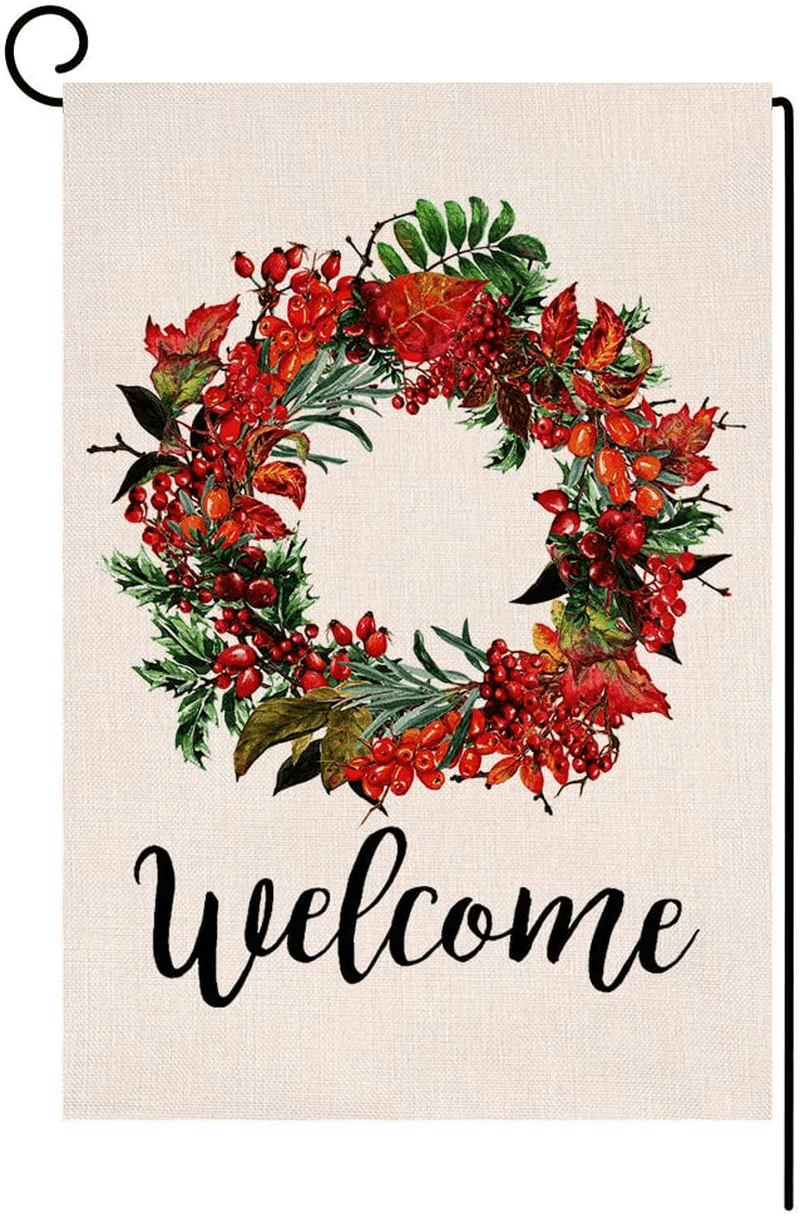 BLKWHT Christmas Garden Flag 12.5 x 18 Vertical Double Sided Winter Holiday Berry Wreath Welcome Outdoor Decorations Burlap Small Yard Flag S1000 Home & Garden > Decor > Seasonal & Holiday Decorations& Garden > Decor > Seasonal & Holiday Decorations BLKWHT   
