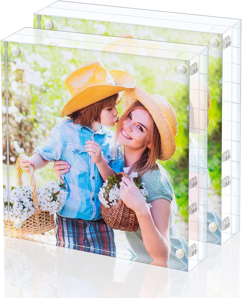 Bloberey Acrylic Picture Frame , Clear Freestanding Double Sided 20Mm Thickness Frameless Magnetic Photo Frames Desktop Display with Gift Box Package (4X4 2Pack) Home & Garden > Decor > Picture Frames Bloberey 4x4 inch 2 pack  