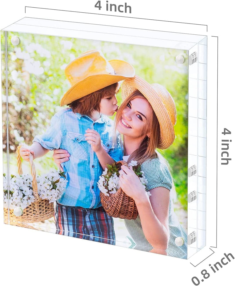 Bloberey Acrylic Picture Frame , Clear Freestanding Double Sided 20Mm Thickness Frameless Magnetic Photo Frames Desktop Display with Gift Box Package (4X4 2Pack) Home & Garden > Decor > Picture Frames Bloberey   