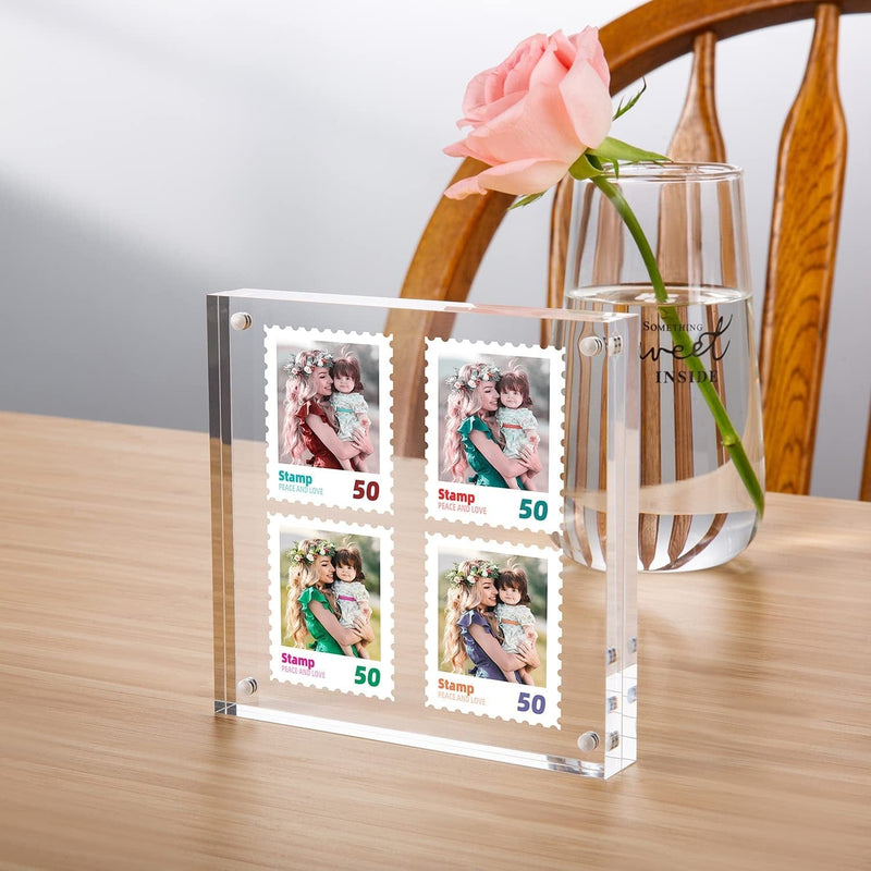 Bloberey Acrylic Picture Frame , Clear Freestanding Double Sided 20Mm Thickness Frameless Magnetic Photo Frames Desktop Display with Gift Box Package (4X4 2Pack) Home & Garden > Decor > Picture Frames Bloberey   