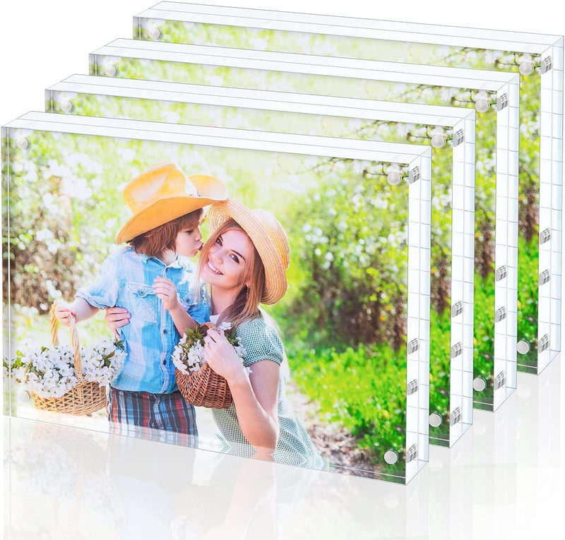 Bloberey Acrylic Picture Frame , Clear Freestanding Double Sided 20Mm Thickness Frameless Magnetic Photo Frames Desktop Display with Gift Box Package (4X4 2Pack) Home & Garden > Decor > Picture Frames Bloberey 5x7 inch 4 pack  