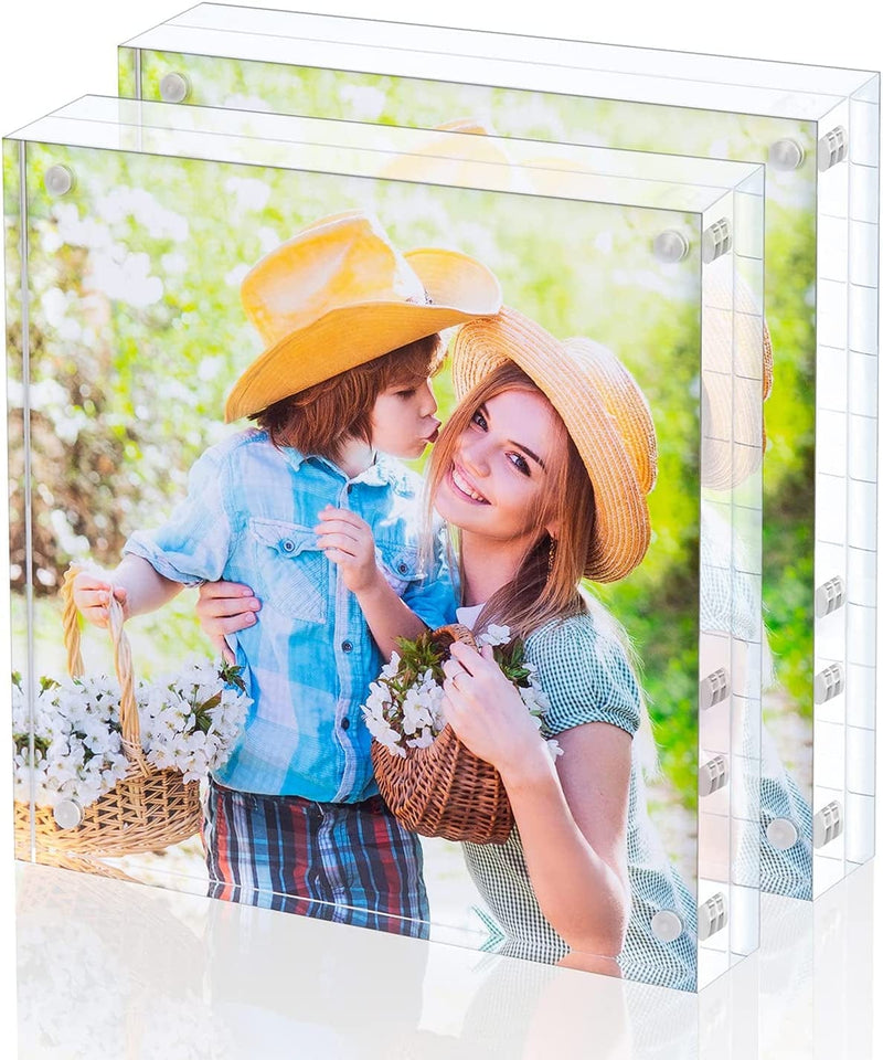 Bloberey Acrylic Picture Frame , Clear Freestanding Double Sided 20Mm Thickness Frameless Magnetic Photo Frames Desktop Display with Gift Box Package (4X4 2Pack) Home & Garden > Decor > Picture Frames Bloberey 5x5 inch 2 pack  