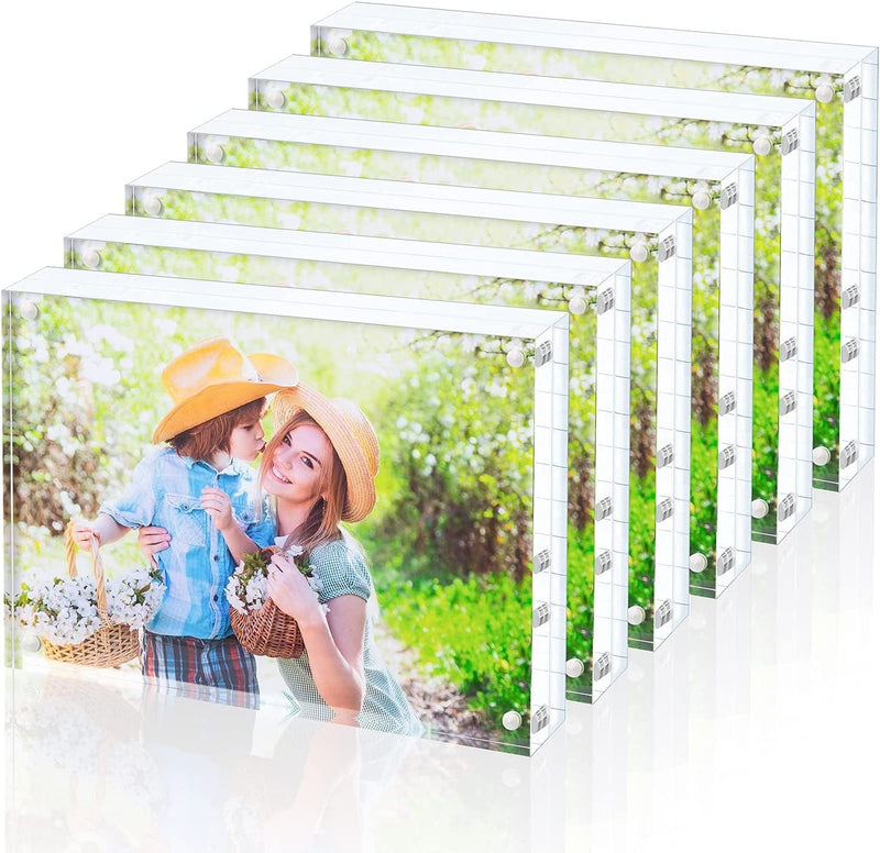 Bloberey Acrylic Picture Frame , Clear Freestanding Double Sided 20Mm Thickness Frameless Magnetic Photo Frames Desktop Display with Gift Box Package (4X4 2Pack) Home & Garden > Decor > Picture Frames Bloberey 4x6 inch 6 pack  