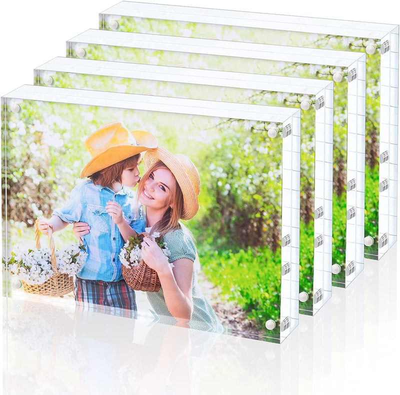 Bloberey Acrylic Picture Frame , Clear Freestanding Double Sided 20Mm Thickness Frameless Magnetic Photo Frames Desktop Display with Gift Box Package (4X4 2Pack) Home & Garden > Decor > Picture Frames Bloberey 4x6 inch 4 pack  