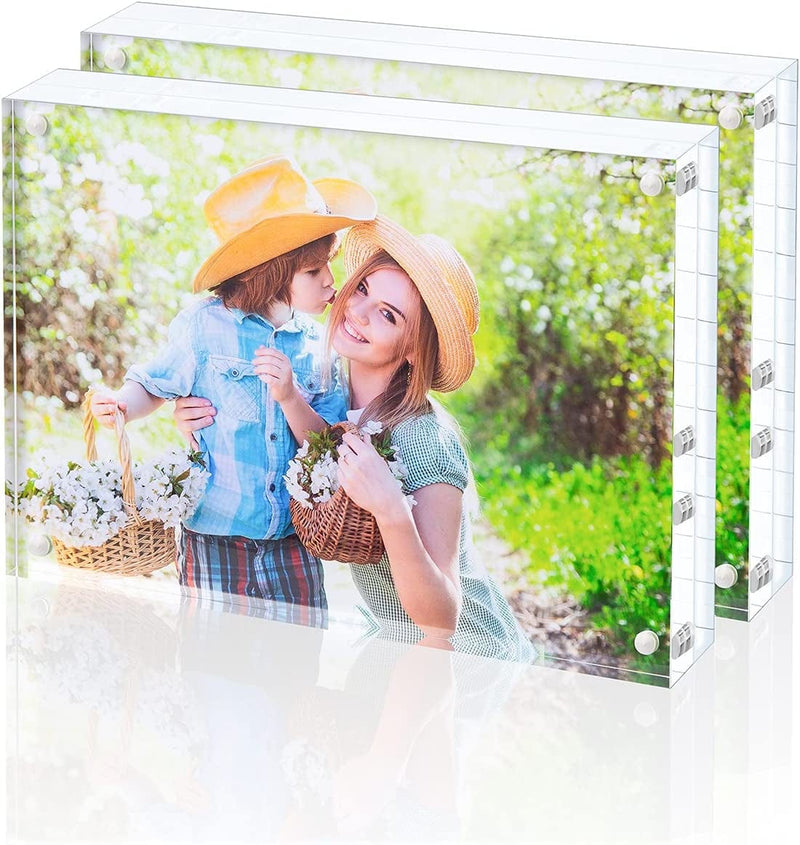 Bloberey Acrylic Picture Frame , Clear Freestanding Double Sided 20Mm Thickness Frameless Magnetic Photo Frames Desktop Display with Gift Box Package (4X4 2Pack) Home & Garden > Decor > Picture Frames Bloberey 4x6 inch 2 pack  