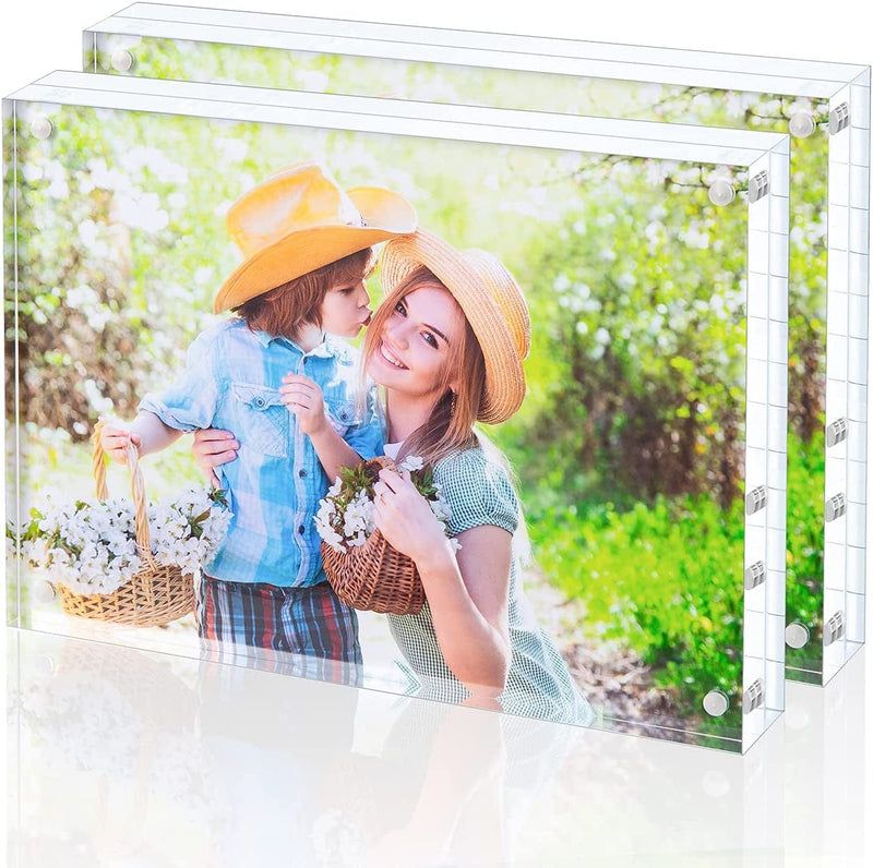 Bloberey Acrylic Picture Frame , Clear Freestanding Double Sided 20Mm Thickness Frameless Magnetic Photo Frames Desktop Display with Gift Box Package (4X4 2Pack) Home & Garden > Decor > Picture Frames Bloberey 5x7 inch 2 pack  