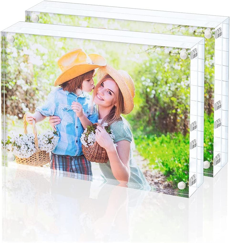 Bloberey Acrylic Picture Frame , Clear Freestanding Double Sided 20Mm Thickness Frameless Magnetic Photo Frames Desktop Display with Gift Box Package (4X4 2Pack) Home & Garden > Decor > Picture Frames Bloberey 3.5x5 inch 2 pack  