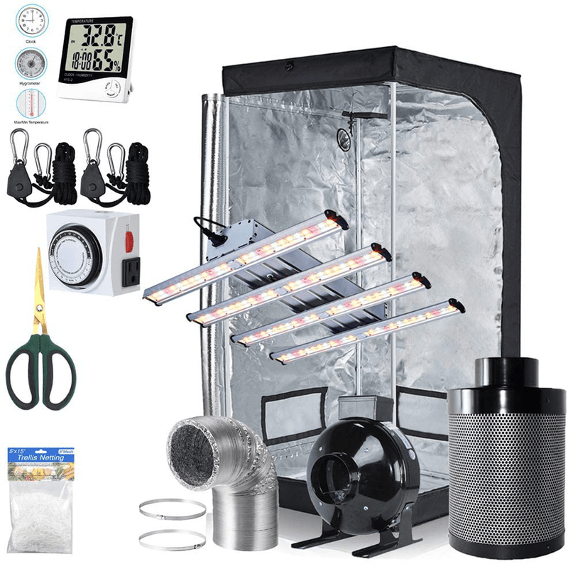 Bloomgrow 1200W LED Full Spectrum Professional Grow Light Strips + 32''X32''X63'' 600D Mylar Grow Tent Room + 4'' Inline Fan Air Carbon Filter Ventilation System Indoor Plan T Grow Tent Complete Kit Sporting Goods > Outdoor Recreation > Camping & Hiking > Tent Accessories BloomGrow 32''x32''x63'' Kit  