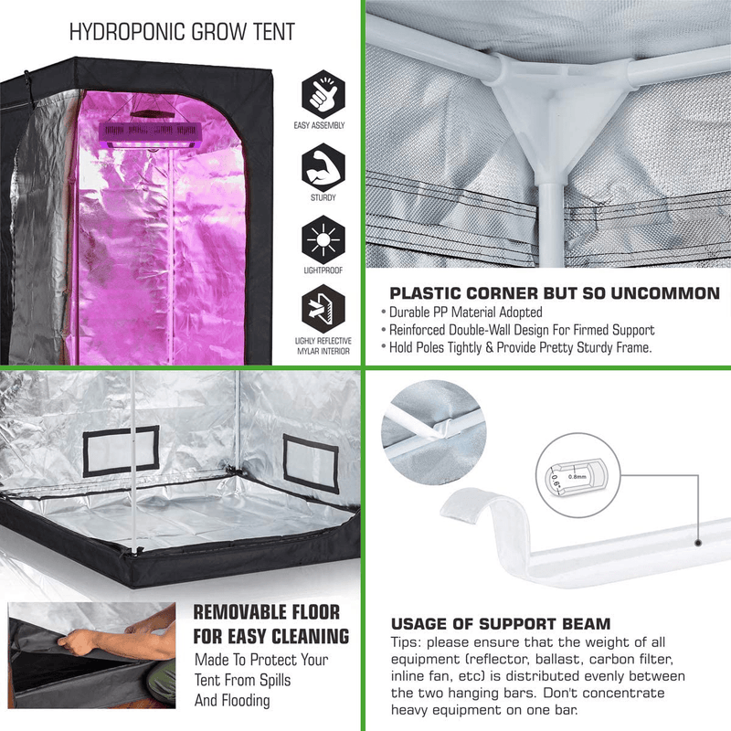 Bloomgrow 1200W LED Full Spectrum Professional Grow Light Strips + 32''X32''X63'' 600D Mylar Grow Tent Room + 4'' Inline Fan Air Carbon Filter Ventilation System Indoor Plan T Grow Tent Complete Kit Sporting Goods > Outdoor Recreation > Camping & Hiking > Tent Accessories BloomGrow   