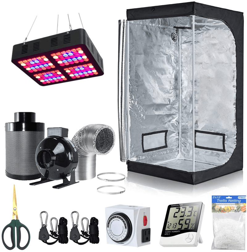 Bloomgrow 32''X32''X63'' Grow Tent + 4'' Fan Filter Duct Combo + 600W LED Light + Hangers + Hygrometer + Shears + 24 Hour Timer + Trellis Netting Indoor Grow Tent Complete Kit Sporting Goods > Outdoor Recreation > Camping & Hiking > Tent Accessories BloomGrow 32''x32''x63'' Kit  